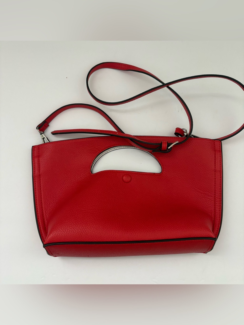 Sondra Roberts squared red cut out handle crossbody bag mini tote vegan leather